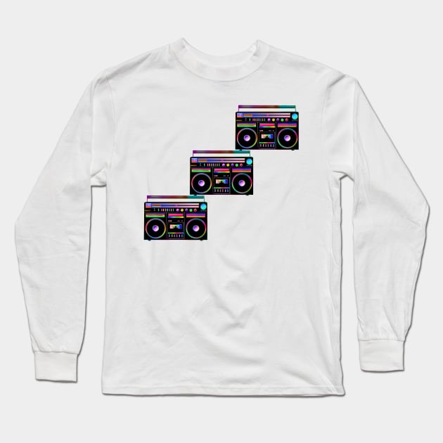 Neon Retro 1980s Boombox Staircase Long Sleeve T-Shirt by Art by Deborah Camp